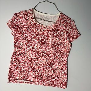 EUC Womens Kim Rogers Petite Small S Short Sleeve Shirt Blouse Top Pink White